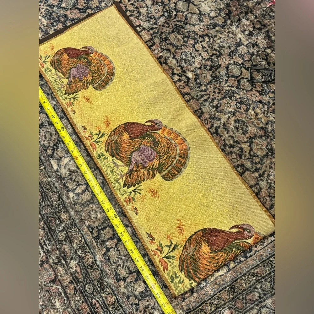Vintage Thanksgiving Turkey Table Runner Almost 70” length sparkly